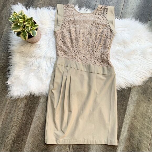 BCBGMAXAZRIA Aimee Dress Taupe Cream Lace Size 4 - Picture 8 of 11